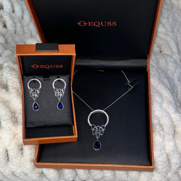 Unique Equss Necklace and Earring Set .925 Sterling Silver - Picture 1 of 10